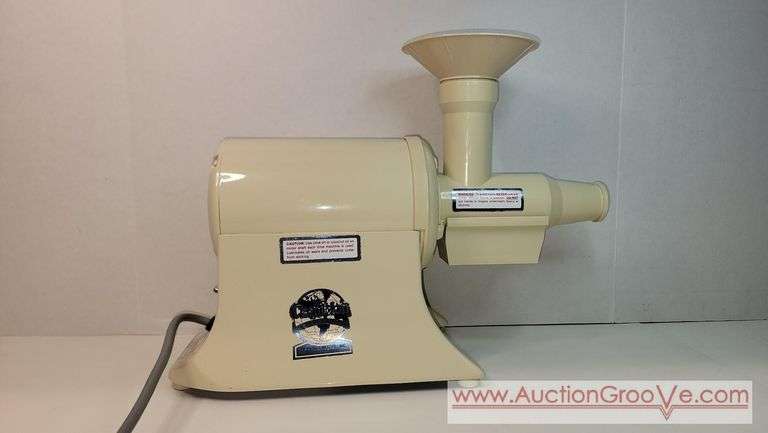 Champion Juicer. In original box and appears complete as shown in photos. Runs smoothly and shows no wear. Probably not used much, if at all. Sells to the highest bid over $180.