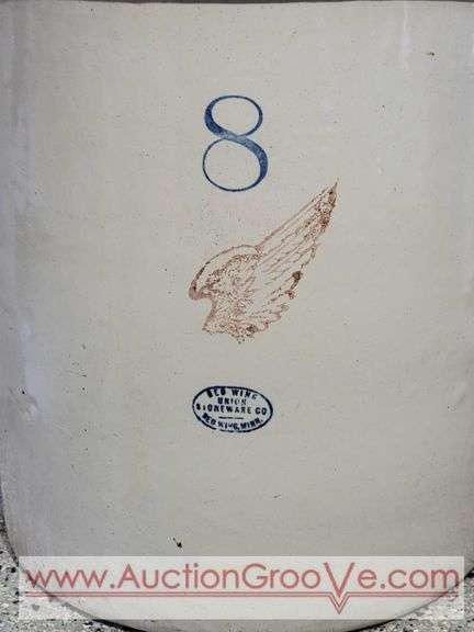 Antique 1915 Red Wing Crock #8. Missing one Handle. 14 x 16. Crack and cip on the bottom. XAB