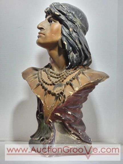 Native American Chalkware Bust. Has been repaired. 12 x 6 x 20. XLC