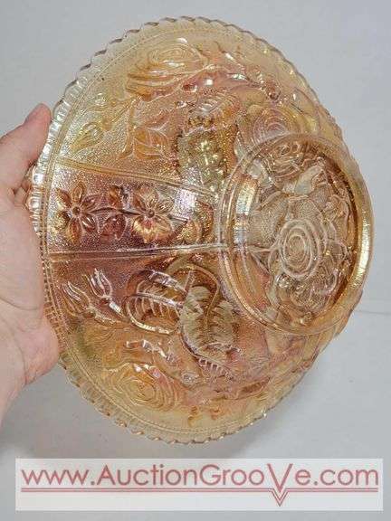 Orange Carnival Glass Luster Rose Bowl. 9 x 3. Needs to be cleaned. XSJ