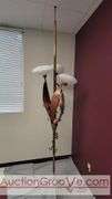Awesome Tension Pole Floor Lamp with 3 - UFO Glass Shades and what appears to be original artificial flora. Examples found identifying manufacturer as both Majestic and LuxCraft.