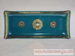 MCM George Briard Teal and Gold Glass Serving Tray. 16.5 x 7 x 1. Has a few small chips on the rim and a few scratches. See photos. XSJ