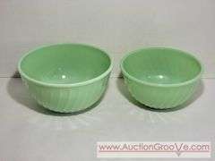 Fire King Jadite Green Nesting Bowls. 9" and 8". XCS