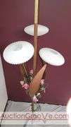 Awesome Tension Pole Floor Lamp with 3 - UFO Glass Shades and what appears to be original artificial flora. Examples found identifying manufacturer as both Majestic and LuxCraft.