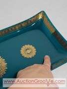 MCM George Briard Teal and Gold Glass Serving Tray. 16.5 x 7 x 1. Has a few small chips on the rim and a few scratches. See photos. XSJ