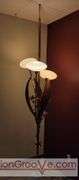 Awesome Tension Pole Floor Lamp with 3 - UFO Glass Shades and what appears to be original artificial flora. Examples found identifying manufacturer as both Majestic and LuxCraft.