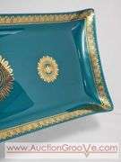 MCM George Briard Teal and Gold Glass Serving Tray. 16.5 x 7 x 1. Has a few small chips on the rim and a few scratches. See photos. XSJ