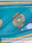 MCM George Briard Teal and Gold Glass Serving Tray. 16.5 x 7 x 1. Has a few small chips on the rim and a few scratches. See photos. XSJ