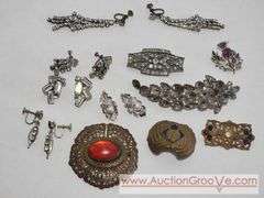 Vintage Jewelry Lot. Featuring Weiss Clip on Earrings, Boy Scouts Neckerchief Slide, Brooches and Cip on and Screwback Earrings. XCS