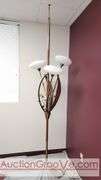 Awesome Tension Pole Floor Lamp with 3 - UFO Glass Shades and what appears to be original artificial flora. Examples found identifying manufacturer as both Majestic and LuxCraft.
