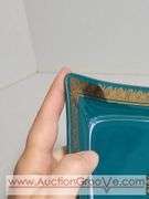 MCM George Briard Teal and Gold Glass Serving Tray. 16.5 x 7 x 1. Has a few small chips on the rim and a few scratches. See photos. XSJ