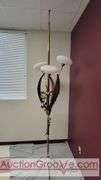 Awesome Tension Pole Floor Lamp with 3 - UFO Glass Shades and what appears to be original artificial flora. Examples found identifying manufacturer as both Majestic and LuxCraft.