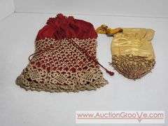 Victorian Red Sack Purse and Beaded Yellow Purse. Some damage to the yellow. XCS