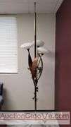 Awesome Tension Pole Floor Lamp with 3 - UFO Glass Shades and what appears to be original artificial flora. Examples found identifying manufacturer as both Majestic and LuxCraft.