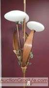 Awesome Tension Pole Floor Lamp with 3 - UFO Glass Shades and what appears to be original artificial flora. Examples found identifying manufacturer as both Majestic and LuxCraft.