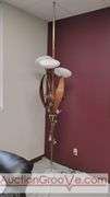 Awesome Tension Pole Floor Lamp with 3 - UFO Glass Shades and what appears to be original artificial flora. Examples found identifying manufacturer as both Majestic and LuxCraft.