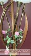 Awesome Tension Pole Floor Lamp with 3 - UFO Glass Shades and what appears to be original artificial flora. Examples found identifying manufacturer as both Majestic and LuxCraft.