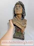Native American Chalkware Bust. Has been repaired. 12 x 6 x 20. XLC