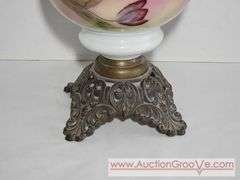 Antique 1898 Gone with the Wind Style Kerosene Lamp with Frosted Honeycomb Shade. The Shade is not Original to the lamp but they seem to work well together. Lamp is 7 x 13 without the shade. Shade is 