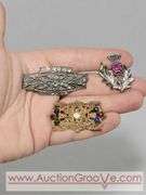 Vintage Jewelry Lot. Featuring Weiss Clip on Earrings, Boy Scouts Neckerchief Slide, Brooches and Cip on and Screwback Earrings. XCS