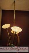 Awesome Tension Pole Floor Lamp with 3 - UFO Glass Shades and what appears to be original artificial flora. Examples found identifying manufacturer as both Majestic and LuxCraft.