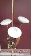 Awesome Tension Pole Floor Lamp with 3 - UFO Glass Shades and what appears to be original artificial flora. Examples found identifying manufacturer as both Majestic and LuxCraft.