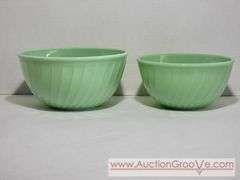 Fire King Jadite Green Nesting Bowls. 9" and 8". XCS