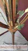 Awesome Tension Pole Floor Lamp with 3 - UFO Glass Shades and what appears to be original artificial flora. Examples found identifying manufacturer as both Majestic and LuxCraft.