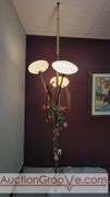 Awesome Tension Pole Floor Lamp with 3 - UFO Glass Shades and what appears to be original artificial flora. Examples found identifying manufacturer as both Majestic and LuxCraft.