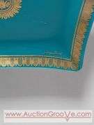 MCM George Briard Teal and Gold Glass Serving Tray. 16.5 x 7 x 1. Has a few small chips on the rim and a few scratches. See photos. XSJ