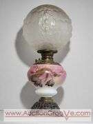 Antique 1898 Gone with the Wind Style Kerosene Lamp with Frosted Honeycomb Shade. The Shade is not Original to the lamp but they seem to work well together. Lamp is 7 x 13 without the shade. Shade is 