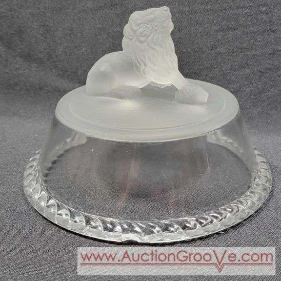 Frosted Pressed Glass Lid. Has chips. Lid / Cover only. 6 x 4. T4