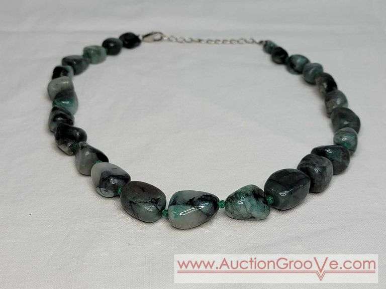 Unmarked Stauer Emerald Green Stone Necklace. 925. 18". MB