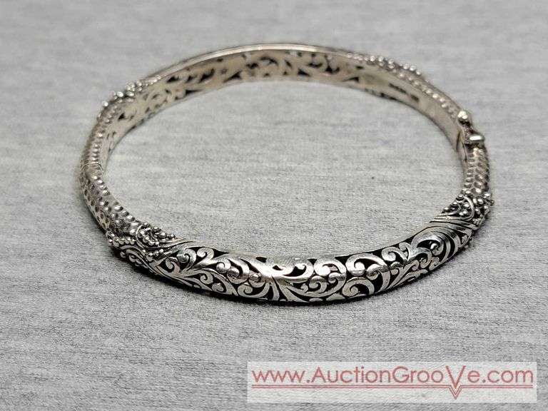 SARDA Sterling Silver Hinged Filigree Bangle Bracelet. 24g. JB