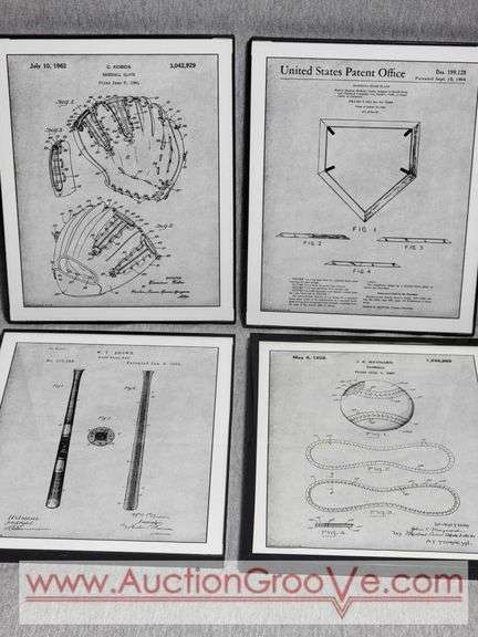 4 Baseball Themed Framed Prints. 8.5 x 10.5 each. A4