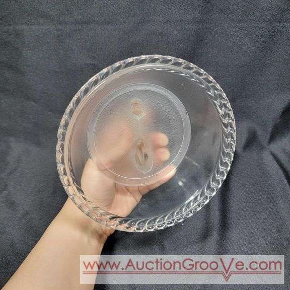 Frosted Pressed Glass Lid. Has chips. Lid / Cover only. 6 x 4. T4