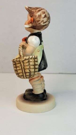 1972 Vintage M.I. Hummel "Sister" figurine, also known as "Girl with Basket" or "Little Sister".  Hummel. 4.5". TMK 4 mark © by Goebel, W. Goebel, W. Germany used up to 1972.