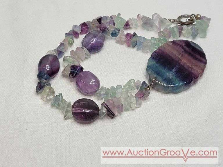 Rainbow Fluorite Dragon Pendant Necklace. 16". MB