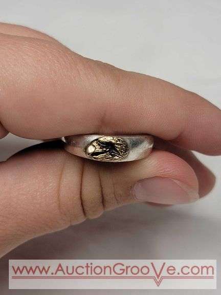 Sterling Silver and 14K Gold Eagle Ring. Size 8 3/4. A3