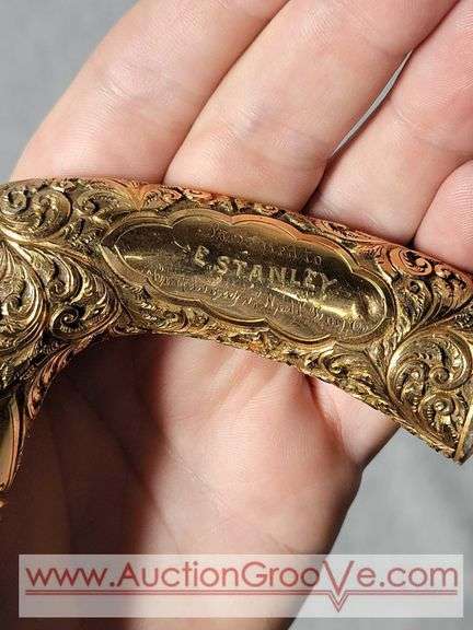Golden Handle Cane inscribed, "Presented to E. Stanley Employee of National Bag Co. 33". A2