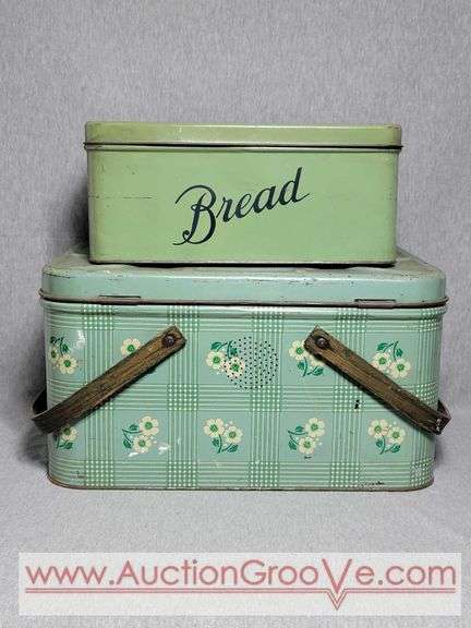 Vintage Metal Picnick Basket and Metal Bread Box. B2