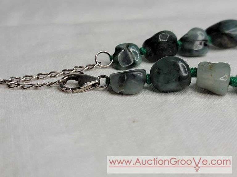 Unmarked Stauer Emerald Green Stone Necklace. 925. 18". MB