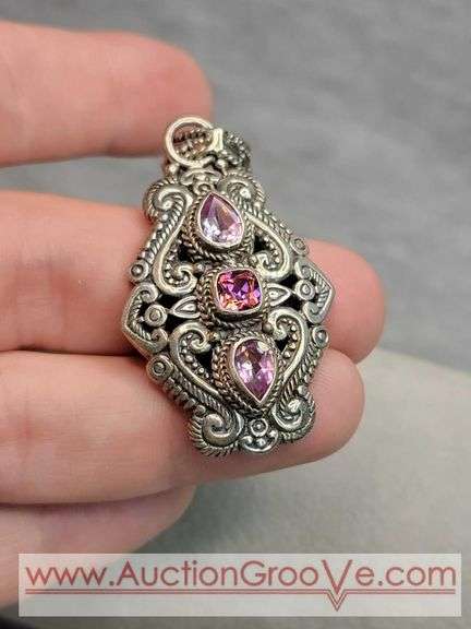 SARDA Sterling Silver Pure Pink and Mystic Topaz Pendant. 13.2g. JB