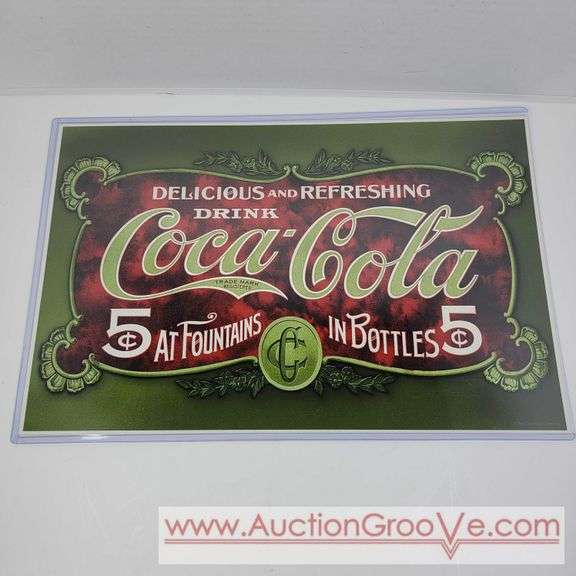 Delicious and Refreshing Drink Coca-Cola. Reproduction paper sign in hard plastic sleeve. 17 x 12. A