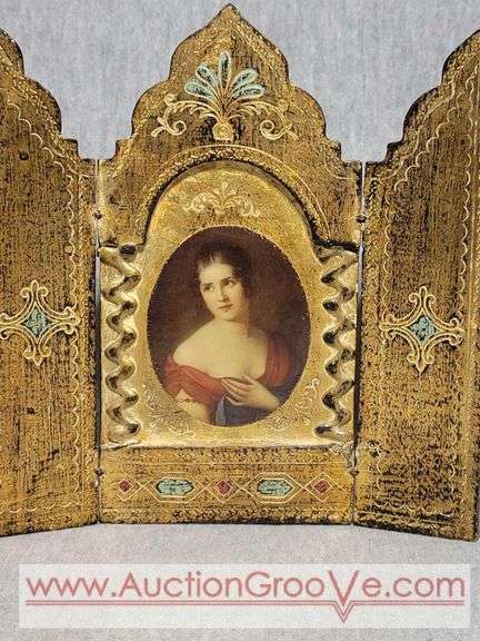 Vintage Italian Florentine Triptych. Folding Panel Frame. 6 x 6.5. B2