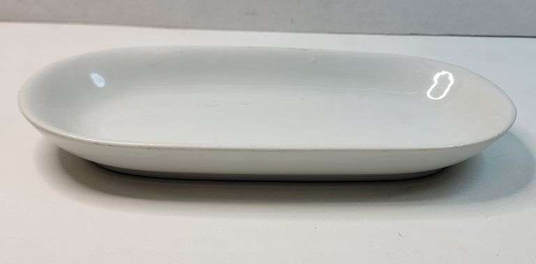 1936 UNITED STATES QUARTERMASTER CORPS oval plate or serving dish. U S Q M C Vintage White China Plate or Platter. Marked: McNicol China Clarksburg W. VA USQMC W. VA., ER W 431 QM-CCC-79 , March 31, 1