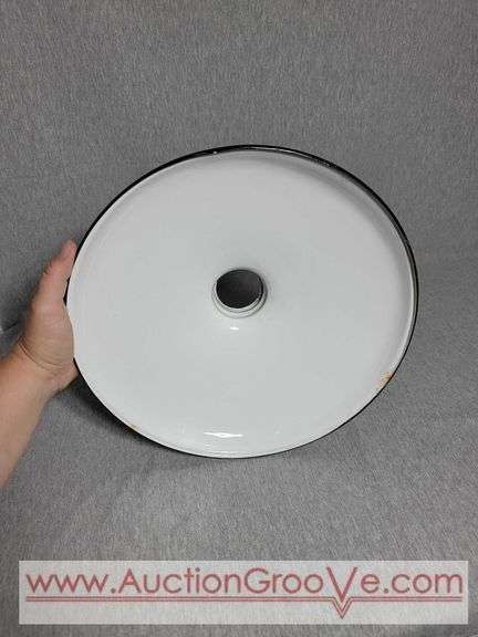 Three Green Porcelain Enamel Industrial Lamp Shades. 12" Diameter. B1