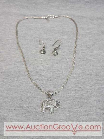 SARDA Sterling Silver Elephant 17" Necklace with Earrings. Total weight 28g 925. JB