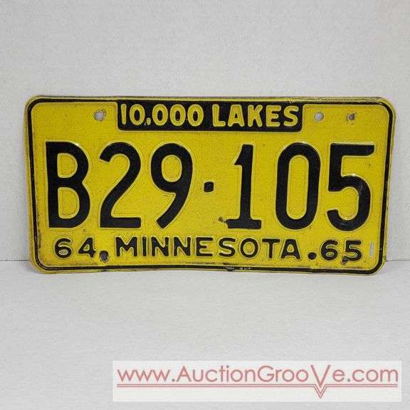 1964 - 1965 Minnesota 10,000 Lakes License Plate. A