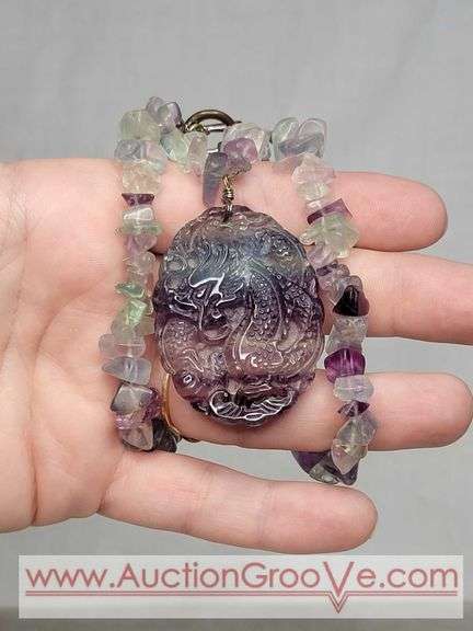 Rainbow Fluorite Dragon Pendant Necklace. 16". MB